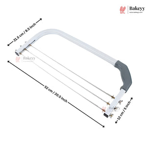 Hacksaw with measurements and Bakeyy branding on a white background