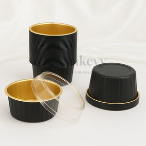 Aluminum Foil Baking Containers with Transparent Lid | Round Tins | Bake N Serve | Pack of 100 - Bakeyy.com - India - Aluminum Foil Baking Containers with Transparent Lid | Round Tins | Bake N Serve | Pack of 100 - Black / 125 ml