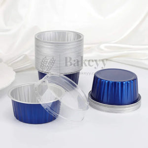 Aluminum Foil Baking Containers with Transparent Lid | Round Tins | Bake N Serve | Pack of 100 - Bakeyy.com - India - Aluminum Foil Baking Containers with Transparent Lid | Round Tins | Bake N Serve | Pack of 100 - Royal Blue / 125 ml