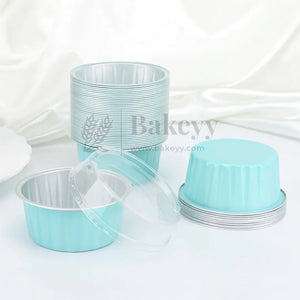 Aluminum Foil Baking Containers with Transparent Lid | Round Tins | Bake N Serve | Pack of 100 - Bakeyy.com - India - Aluminum Foil Baking Containers with Transparent Lid | Round Tins | Bake N Serve | Pack of 100 - Light Blue / 125 ml