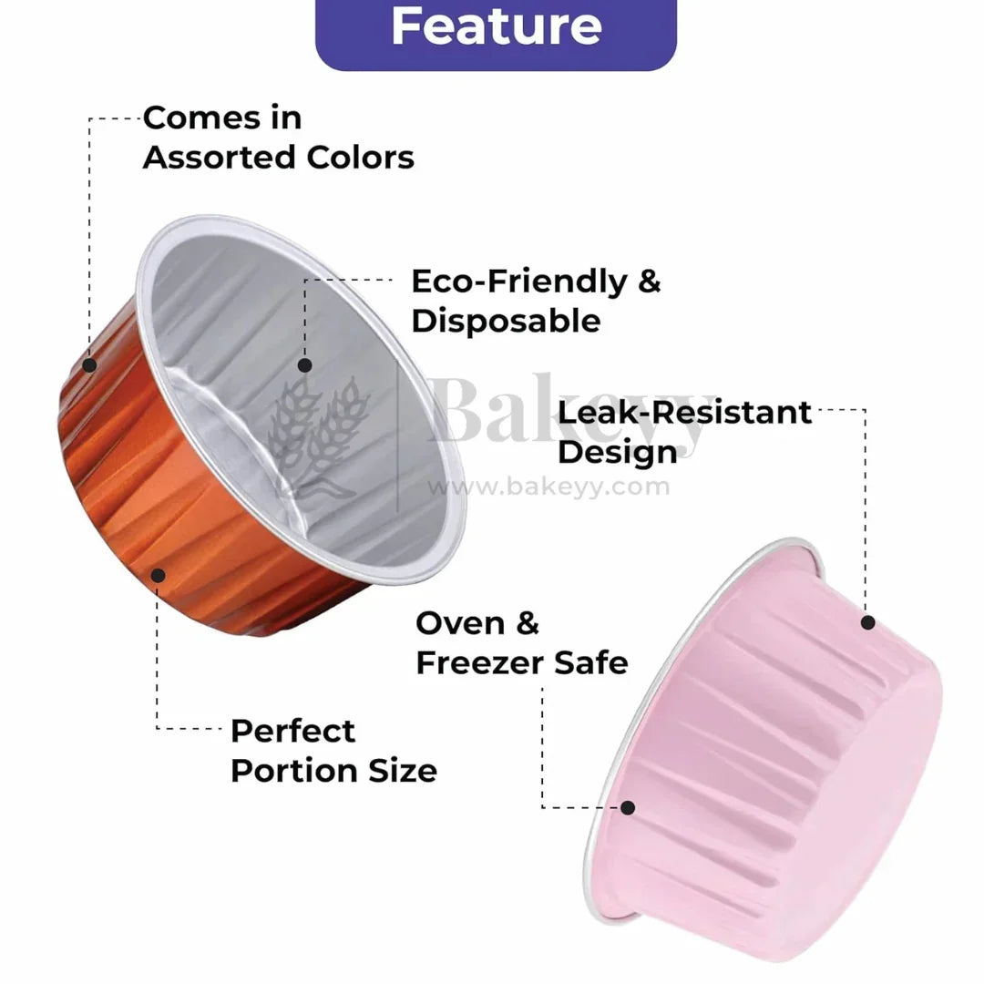 Aluminum Foil Baking Containers with Transparent Lid | Round Tins | Bake N Serve | Pack of 100 - Bakeyy.com - India - Aluminum Foil Baking Containers with Transparent Lid | Round Tins | Bake N Serve | Pack of 100 - Light Blue / 125 ml