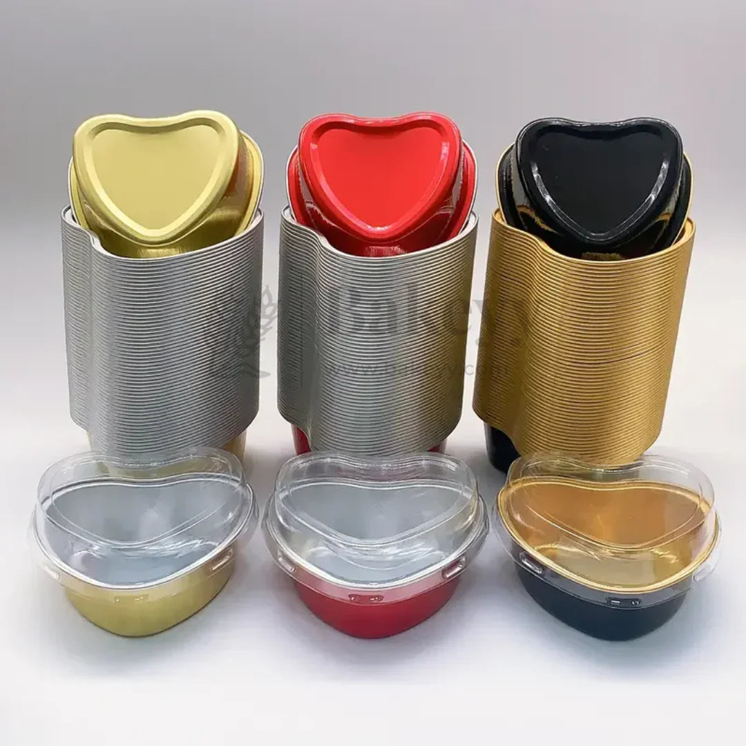 100 ml | Aluminum Foil Baking Containers with Transparent Lid | Heart Tins | Bake N Serve | Pack of 100