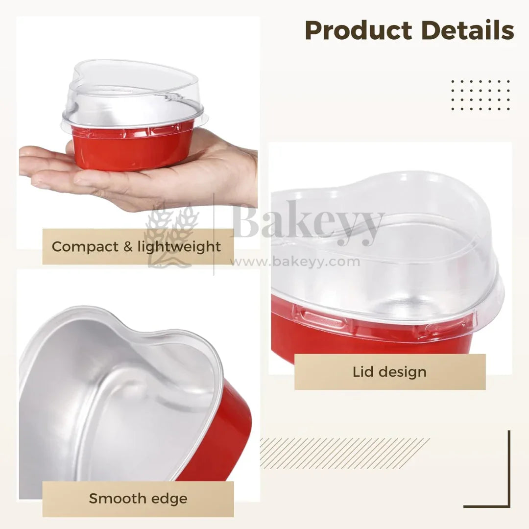 100 ml | Aluminum Foil Baking Containers with Transparent Lid | Heart Tins | Bake N Serve | Pack of 100 - Bakeyy.com - India - 100 ml | Aluminum Foil Baking Containers with Transparent Lid | Heart Tins | Bake N Serve | Pack of 100 - Gold