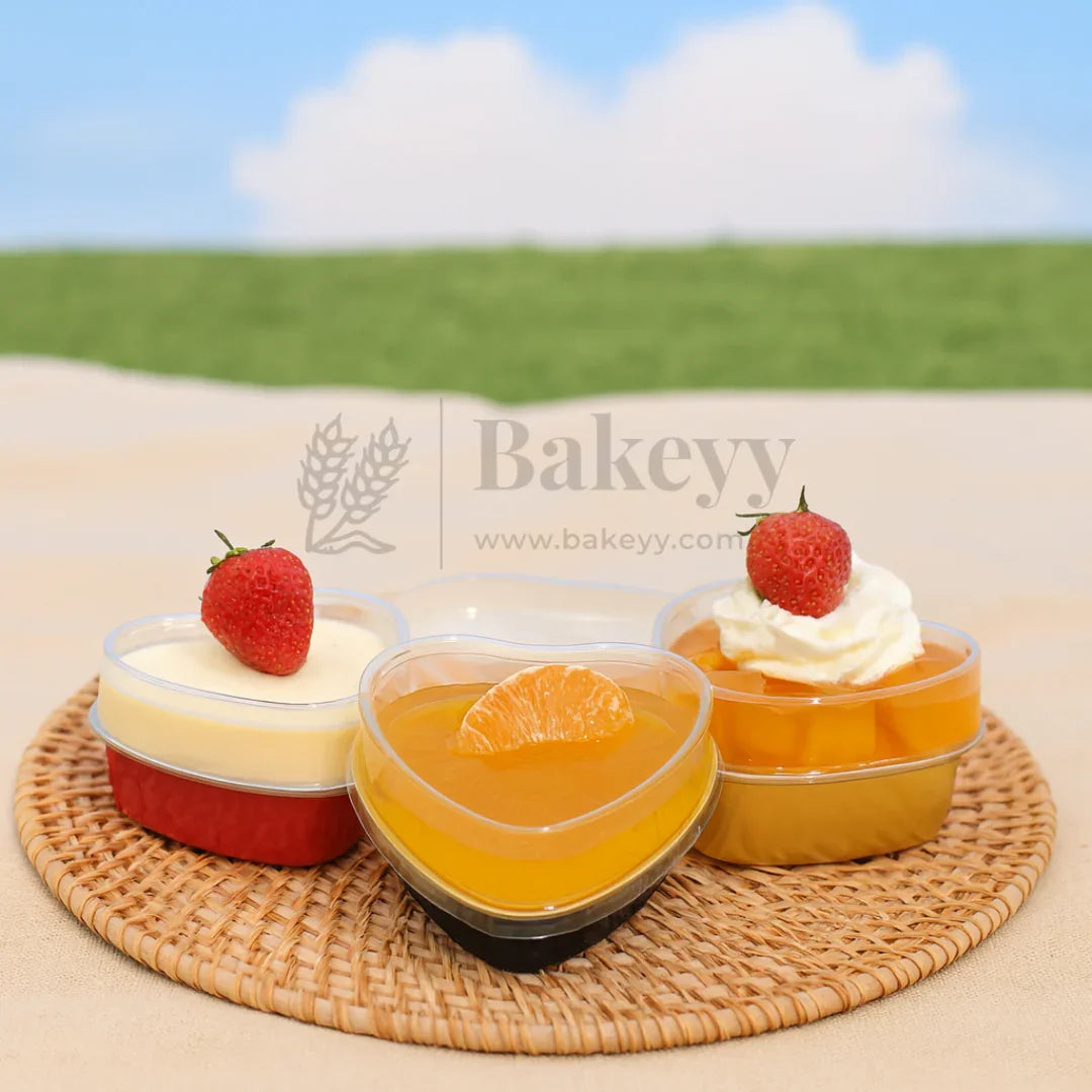 100 ml | Aluminum Foil Baking Containers with Transparent Lid | Heart Tins | Bake N Serve | Pack of 100
