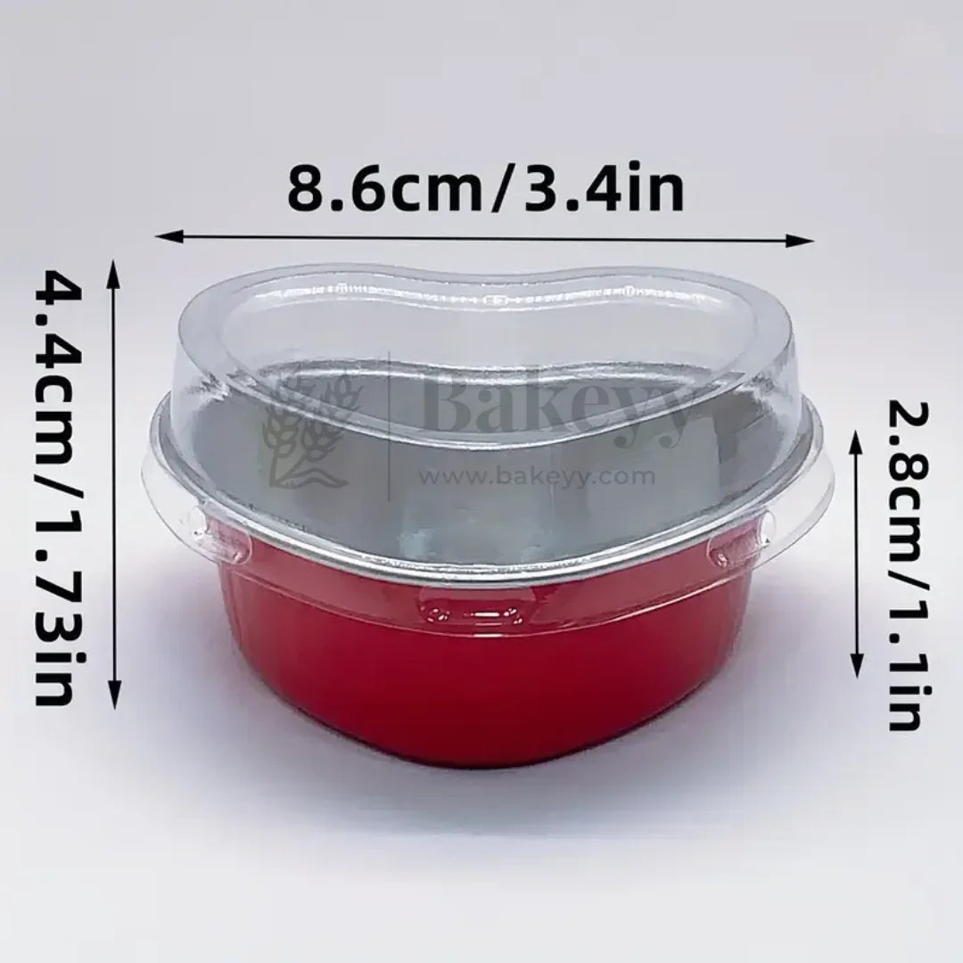 100 ml | Aluminum Foil Baking Containers with Transparent Lid | Heart Tins | Bake N Serve | Pack of 100