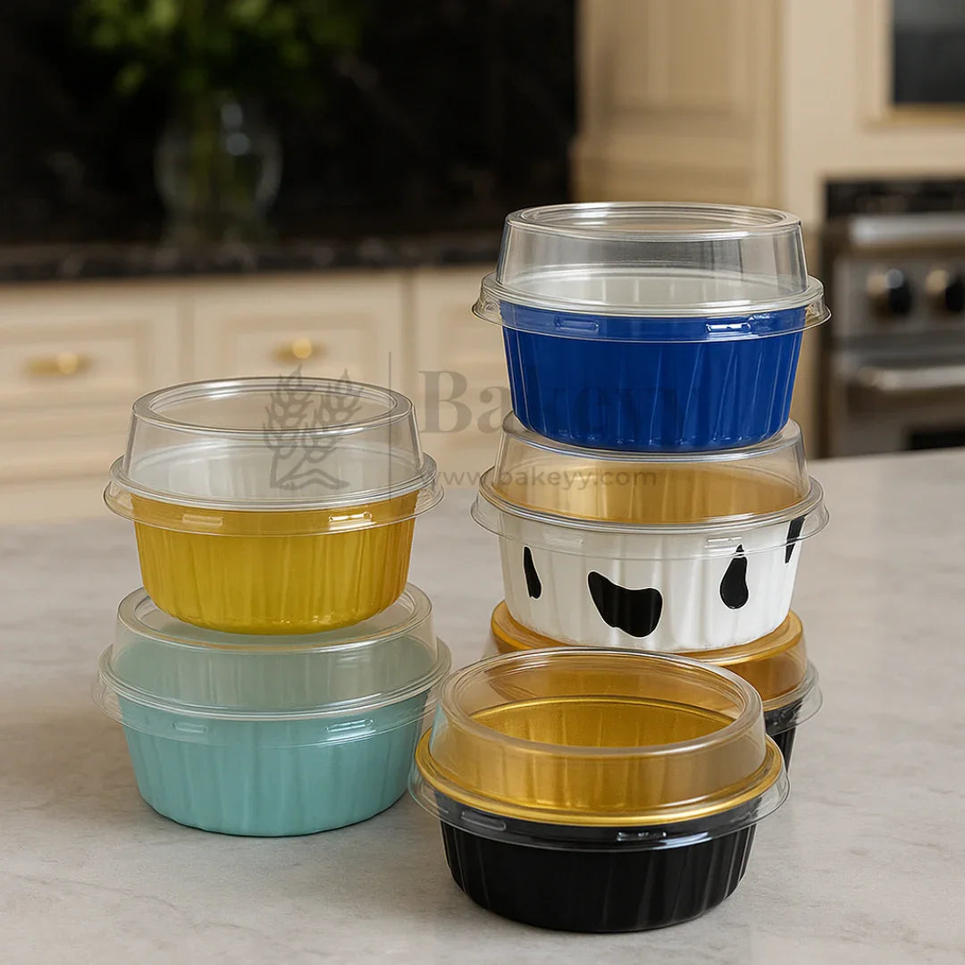 Aluminum Foil Baking Containers with Transparent Lid | Round Tins | Bake N Serve | Pack of 100