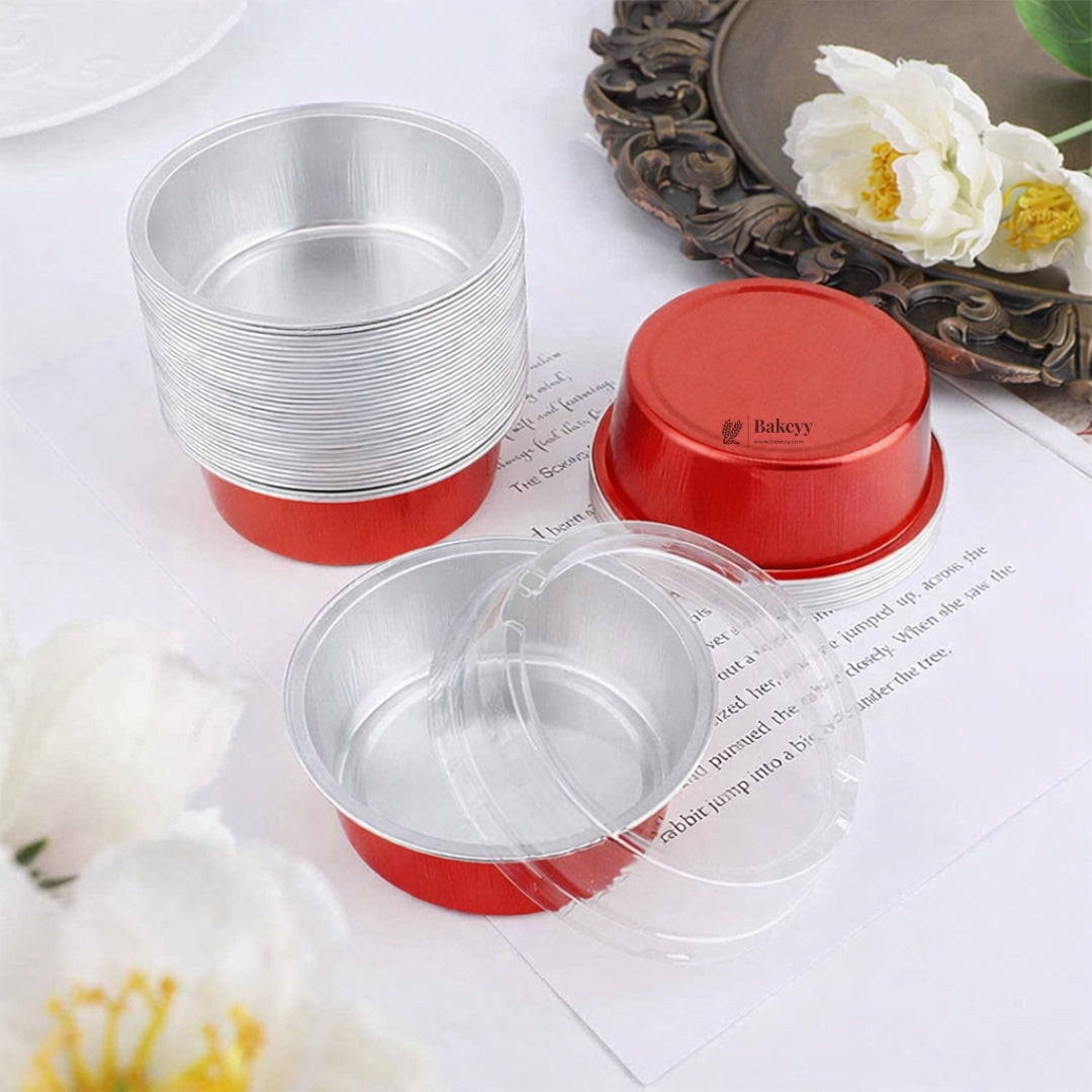 Aluminum Foil Baking Containers with Transparent Lid | Round Tins | Bake N Serve | Pack of 100