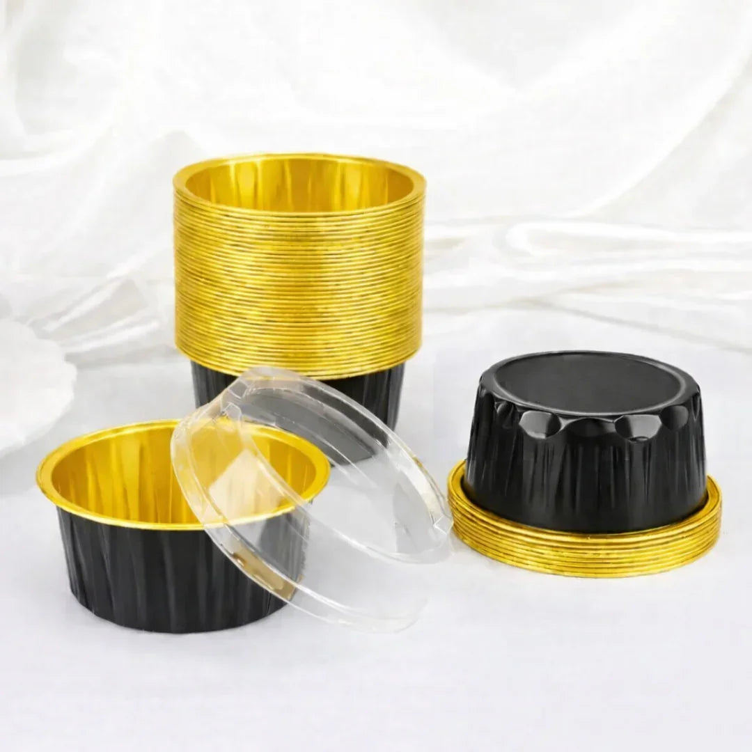 Aluminum Foil Baking Containers with Transparent Lid | Round Tins | Bake N Serve | Pack of 100 - Bakeyy.com - India - Aluminum Foil Baking Containers with Transparent Lid | Round Tins | Bake N Serve | Pack of 100 - Black / 55 ml 800.00