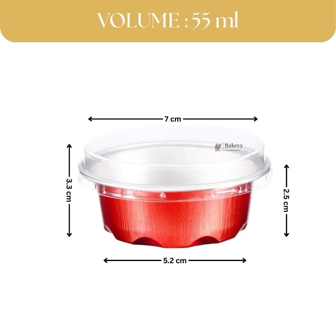 Aluminum Foil Baking Containers with Transparent Lid | Round Tins | Bake N Serve | Pack of 100 - Bakeyy.com - India - Aluminum Foil Baking Containers with Transparent Lid | Round Tins | Bake N Serve | Pack of 100 - Gold / 55 ml 800.00