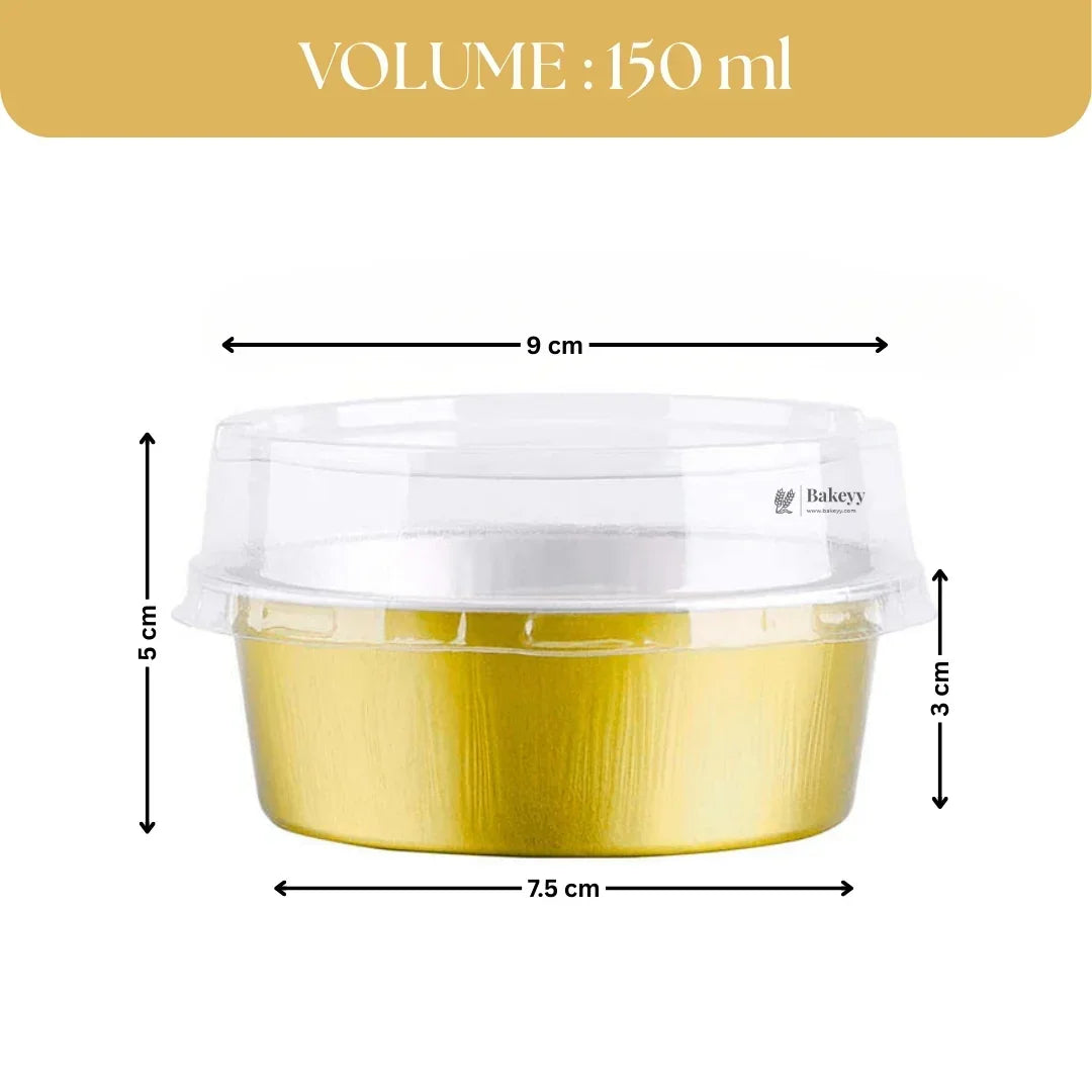 Aluminum Foil Baking Containers with Transparent Lid | Round Tins | Bake N Serve | Pack of 100 - Bakeyy.com - India - Aluminum Foil Baking Containers with Transparent Lid | Round Tins | Bake N Serve | Pack of 100 - Gold / 55 ml 800.00