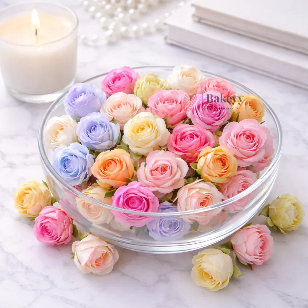Artificial Rose Flower Buds | Premium Fabric Decorative Roses for Cakes, Gifting & Decor | Pack of 25 - Bakeyy.com - India - Artificial Rose Flower Buds | Premium Fabric Decorative Roses for Cakes, Gifting & Decor | Pack of 25 - Light Pink 1 250.00