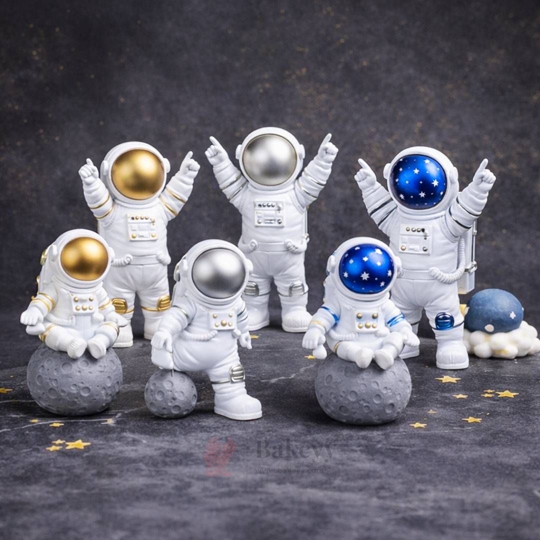 Astronaut Cake Topper Set | Gold, Silver & Blue Variants | Space Theme Decoration | Pack of 1