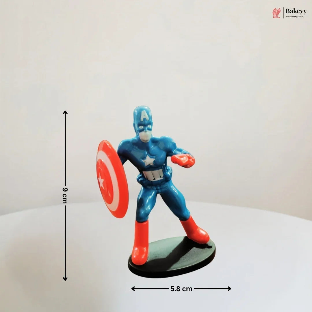 Captain America figurine with measurements on a white background