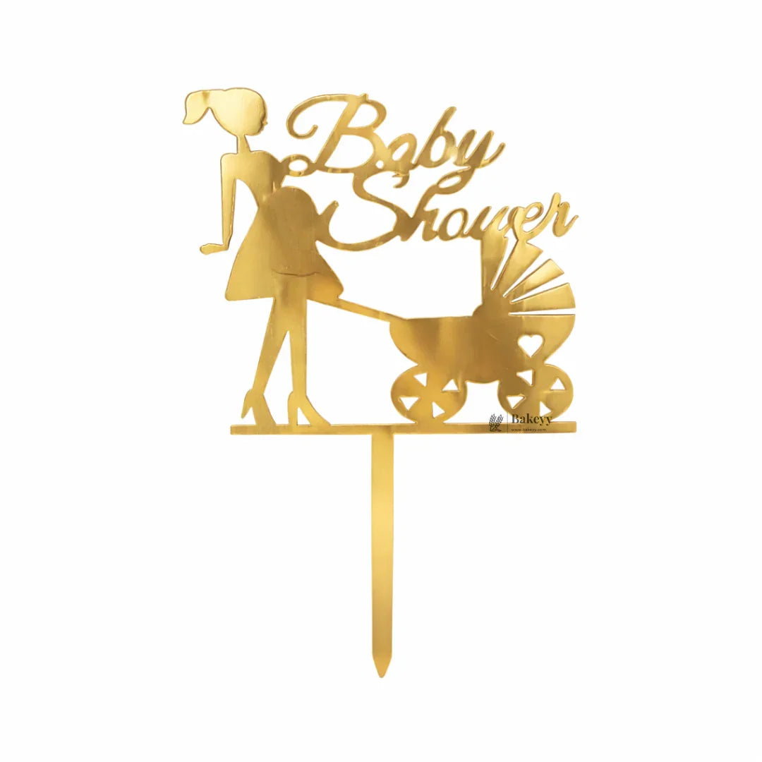 4 Inch Gold Acrylic Baby Shower Cake Topper | Oh Baby, Mom To Be & Baby Shower Designs | Pack of 5