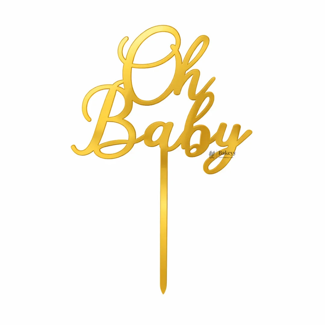 4 Inch Gold Acrylic Baby Shower Cake Topper | Oh Baby, Mom To Be & Baby Shower Designs | Pack of 5