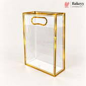 Transparent PVC Gift Bag with Oval-Cut Handle | Gold & Silver | Pack of 12