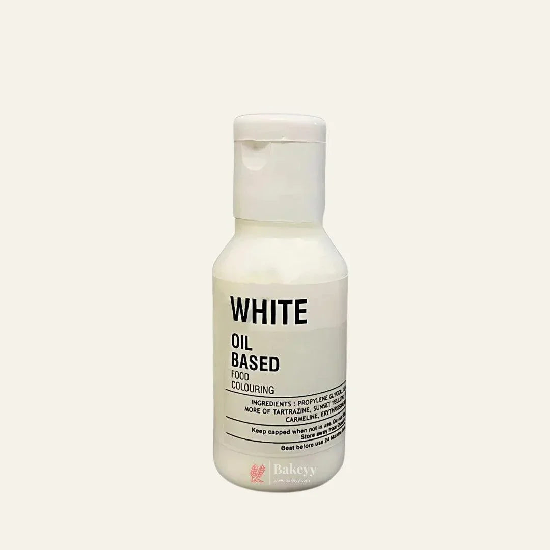 White oil based food coloring bottle from Bakeyy, baking and cake supplies India.