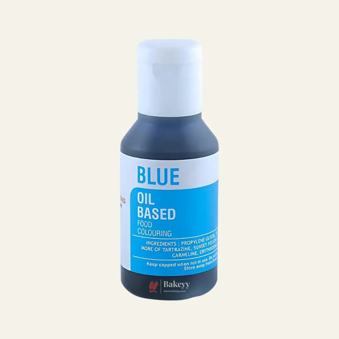 Blue oil-based food coloring bottle from Bakeyy, wholesale baking supplies India