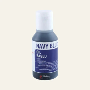 Bakeyy Navy Blue oil based food colouring bottle for baking supplies and cake decorating.