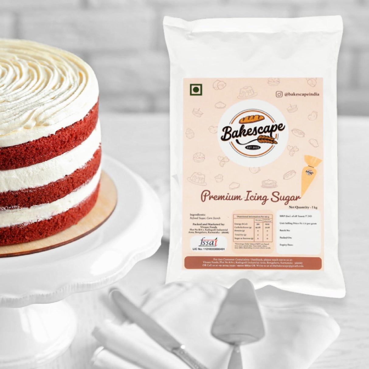 Bakescape Premium Icing Sugar 1 KG | Dusting, Frosting, Icing, & Thickening, Perfect for Decorating Cakes, Cookies, & Other Baked Goods - Bakeyy.com - India - Bakescape Premium Icing Sugar 1 KG | Dusting, Frosting, Icing, & Thickening, Perfect for Decorating Cakes, Cookies, & Other Baked Goods - Default Title