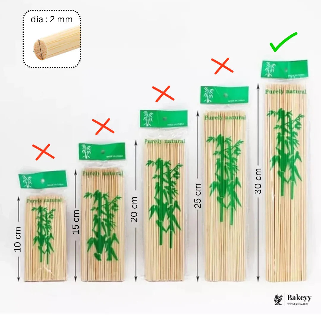 Bakeyy bamboo skewers 2mm diameter, 30cm length, best for baking and hamper making in India