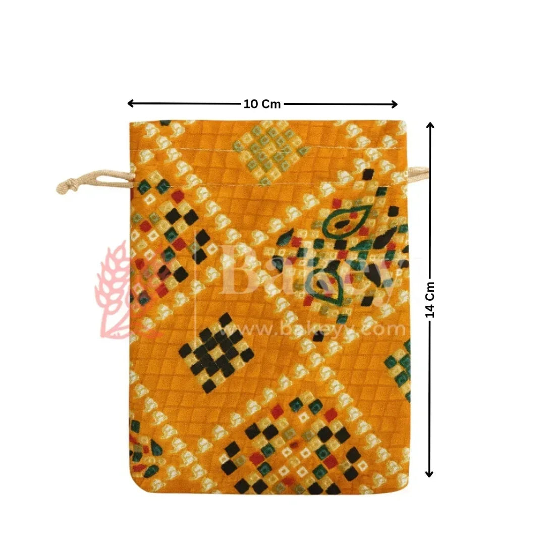 Bandhini Print Potli Bags | Perfect for Festive Gifting | Pack of 10 - Bakeyy.com - India - Bandhini Print Potli Bags | Perfect for Festive Gifting | Pack of 10 - Yellow / 10x14 cm 150.00