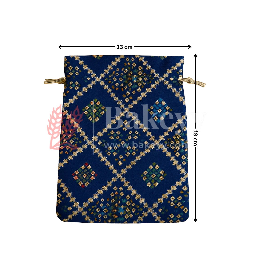 Bandhini Print Potli Bag with Drawstring – Festive Gift Pouch | Navy Blue | Pack of 10 - Bakeyy.com - India - Bandhini Print Potli Bag with Drawstring – Festive Gift Pouch | Navy Blue | Pack of 10 - 13x18 cm