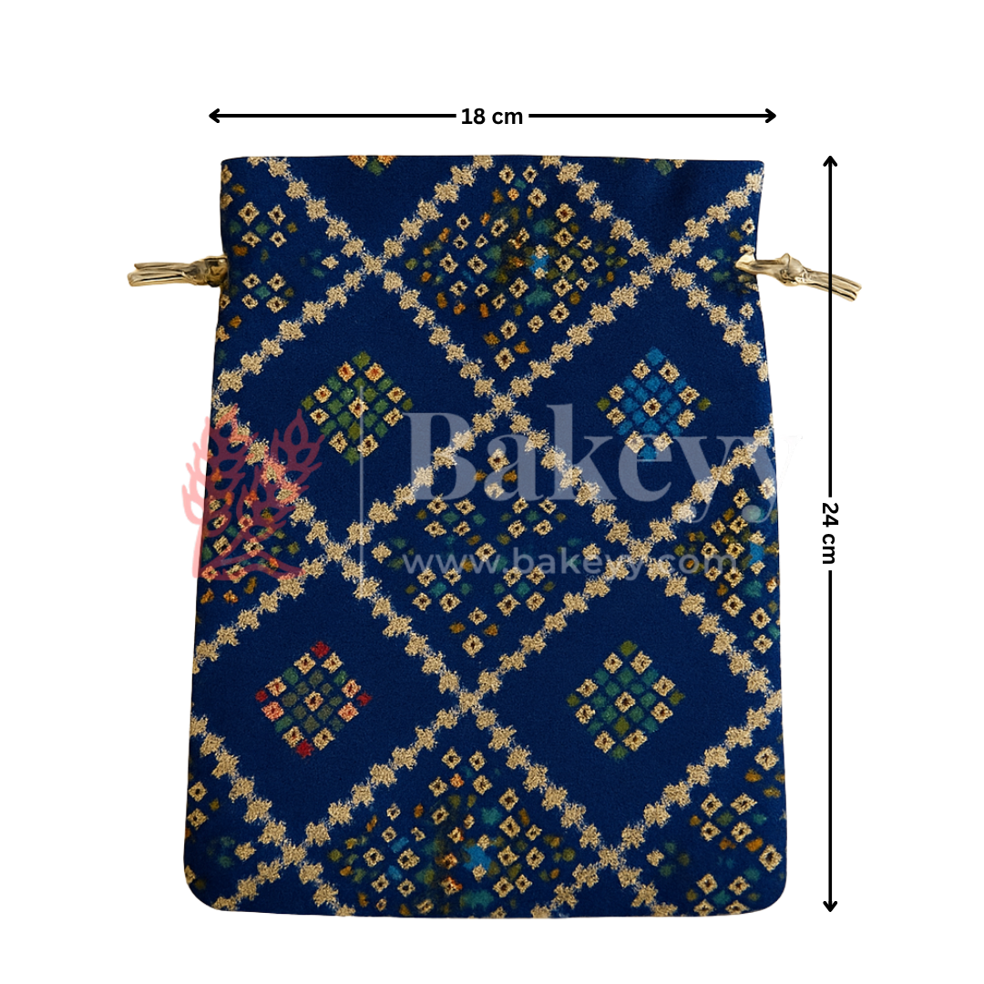 Bandhini Print Potli Bag with Drawstring – Festive Gift Pouch | Navy Blue | Pack of 10