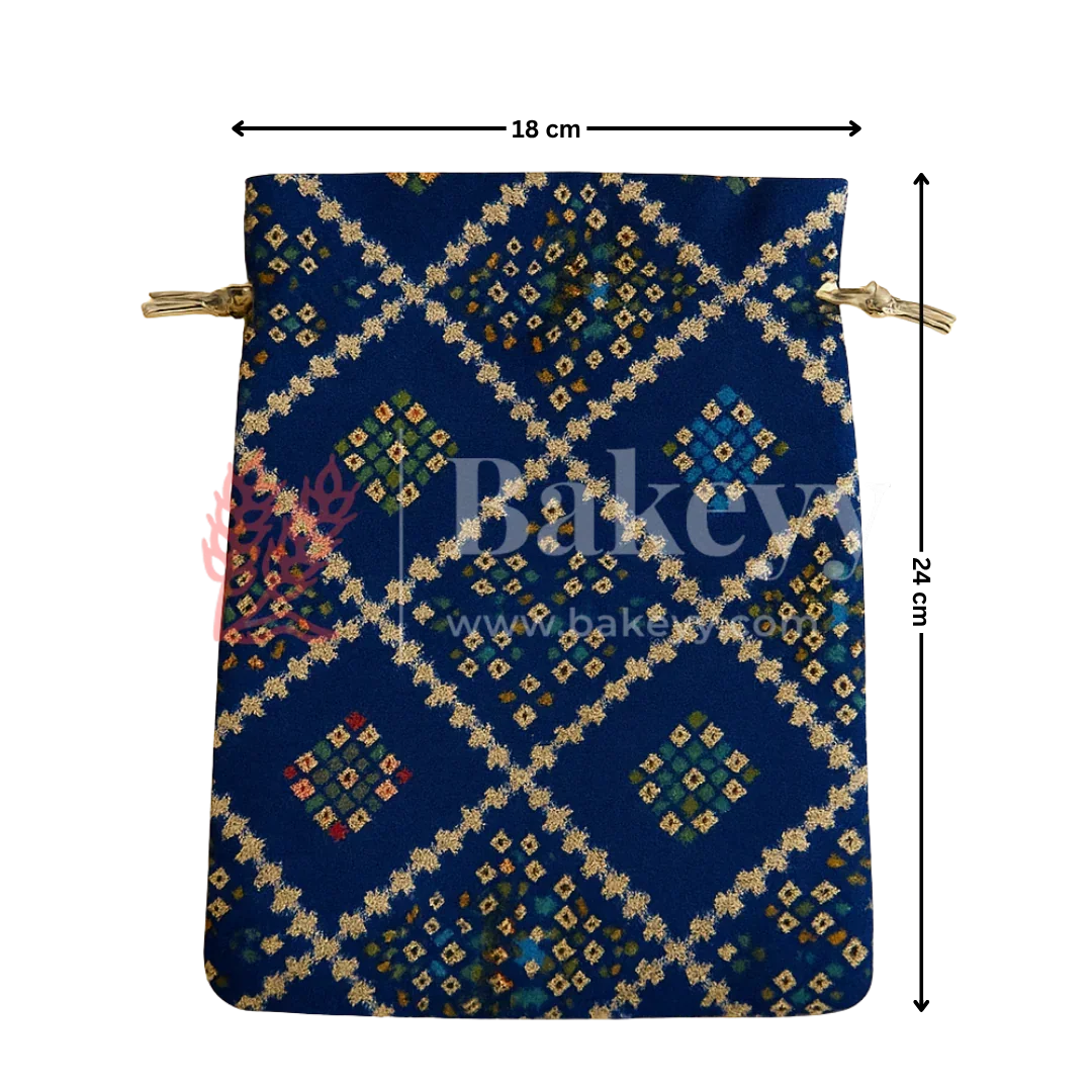 Bandhini Print Potli Bags | Perfect for Festive Gifting | Pack of 10 - Bakeyy.com - India - Bandhini Print Potli Bags | Perfect for Festive Gifting | Pack of 10 - Navy Blue / 18x24 cm 300.00