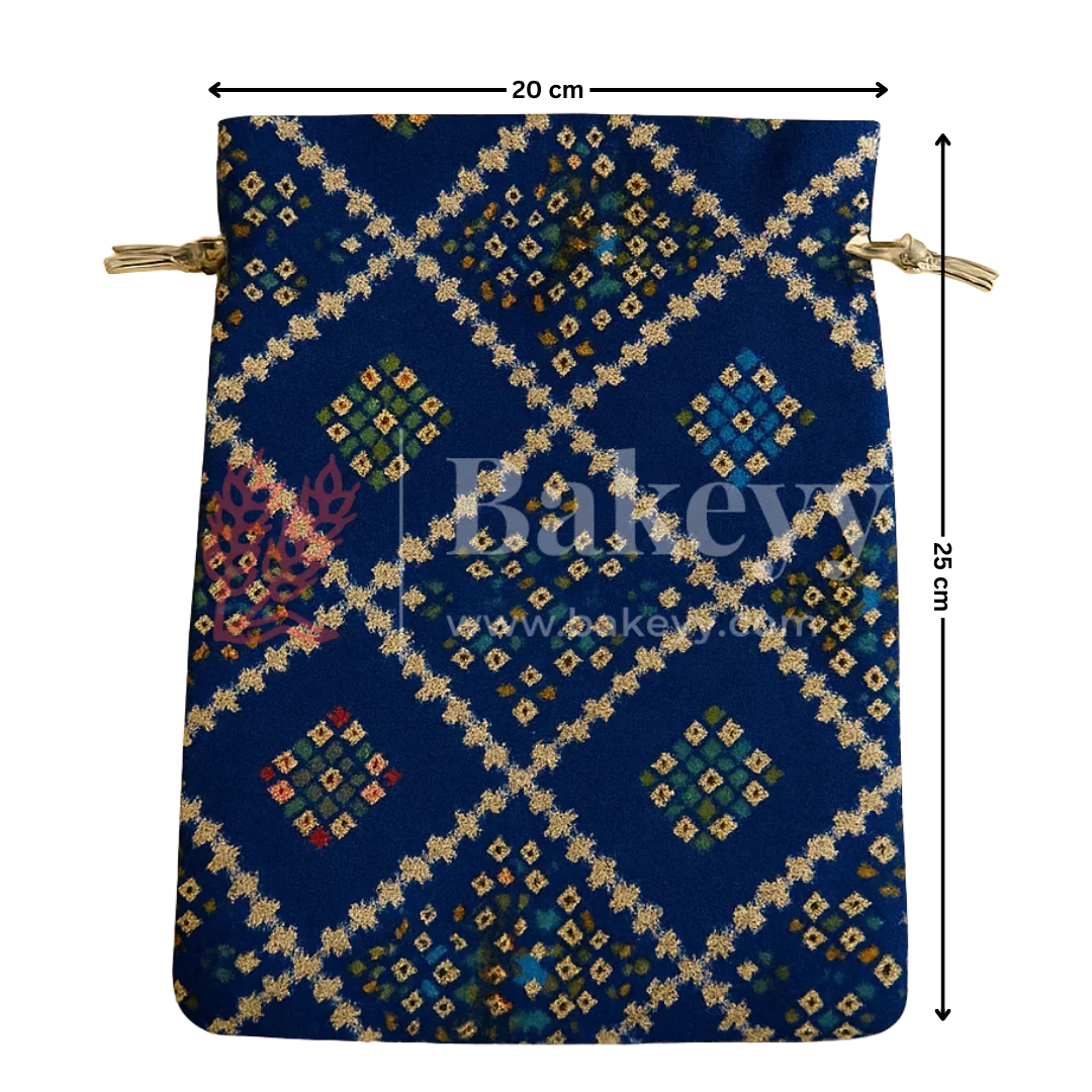 Bandhini Print Potli Bags | Perfect for Festive Gifting | Pack of 10 - Bakeyy.com - India - Bandhini Print Potli Bags | Perfect for Festive Gifting | Pack of 10 - Navy Blue / 20x25 cm 350.00