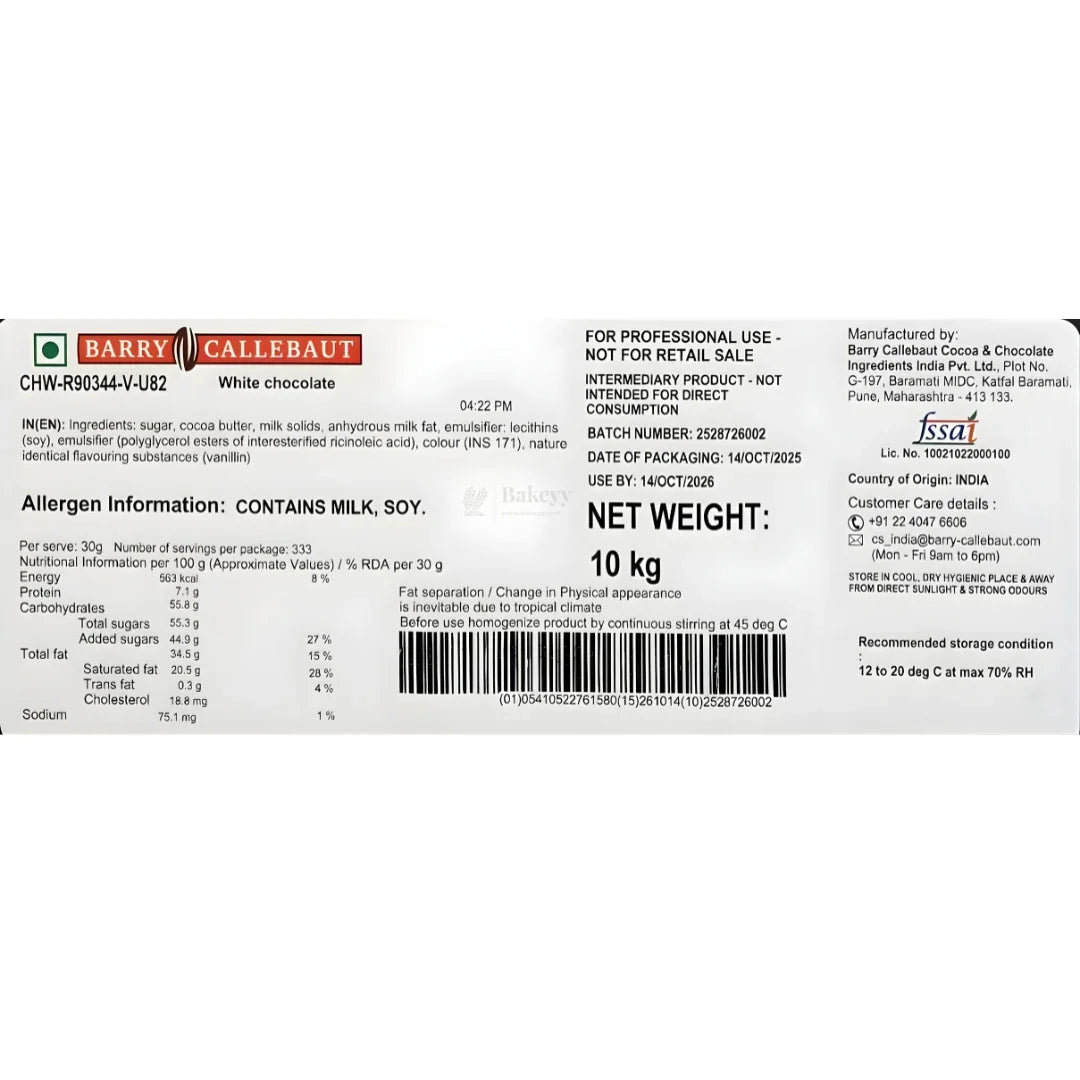 Van Houten | Barry Callebaut White Chocolate Compound | 10 kg Industrial Box