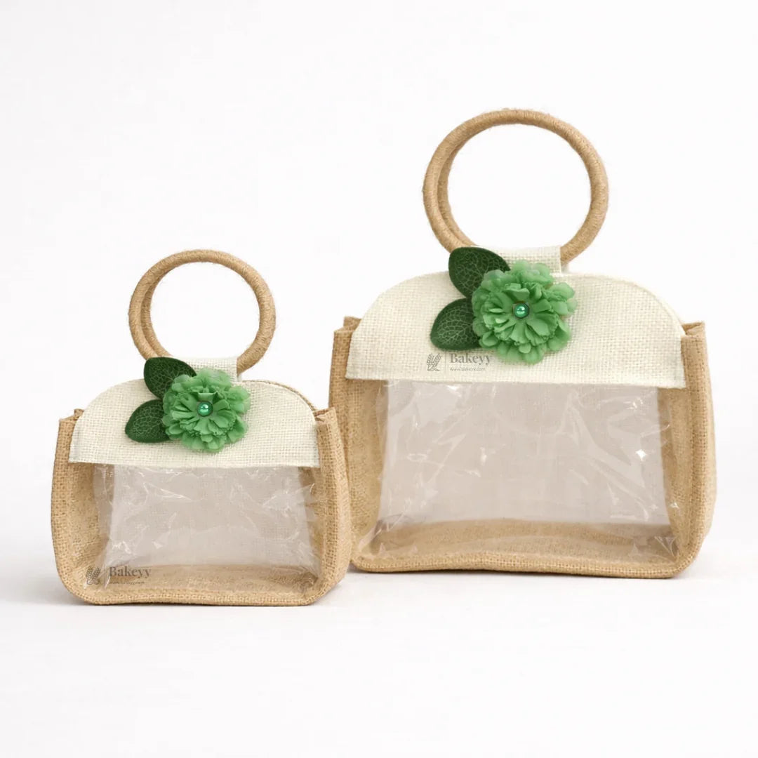 Beige_Cream_Jute_Gift_Bag_with_Floral_Accent_Transparent_Window_5 - Bakeyy.com