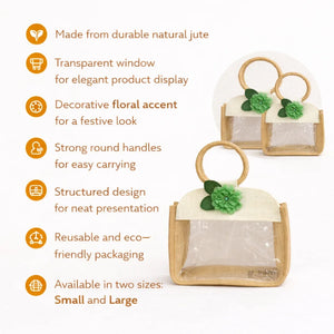 Beige_Cream_Jute_Gift_Bag_with_Floral_Accent_Transparent_Window_6 - Bakeyy.com
