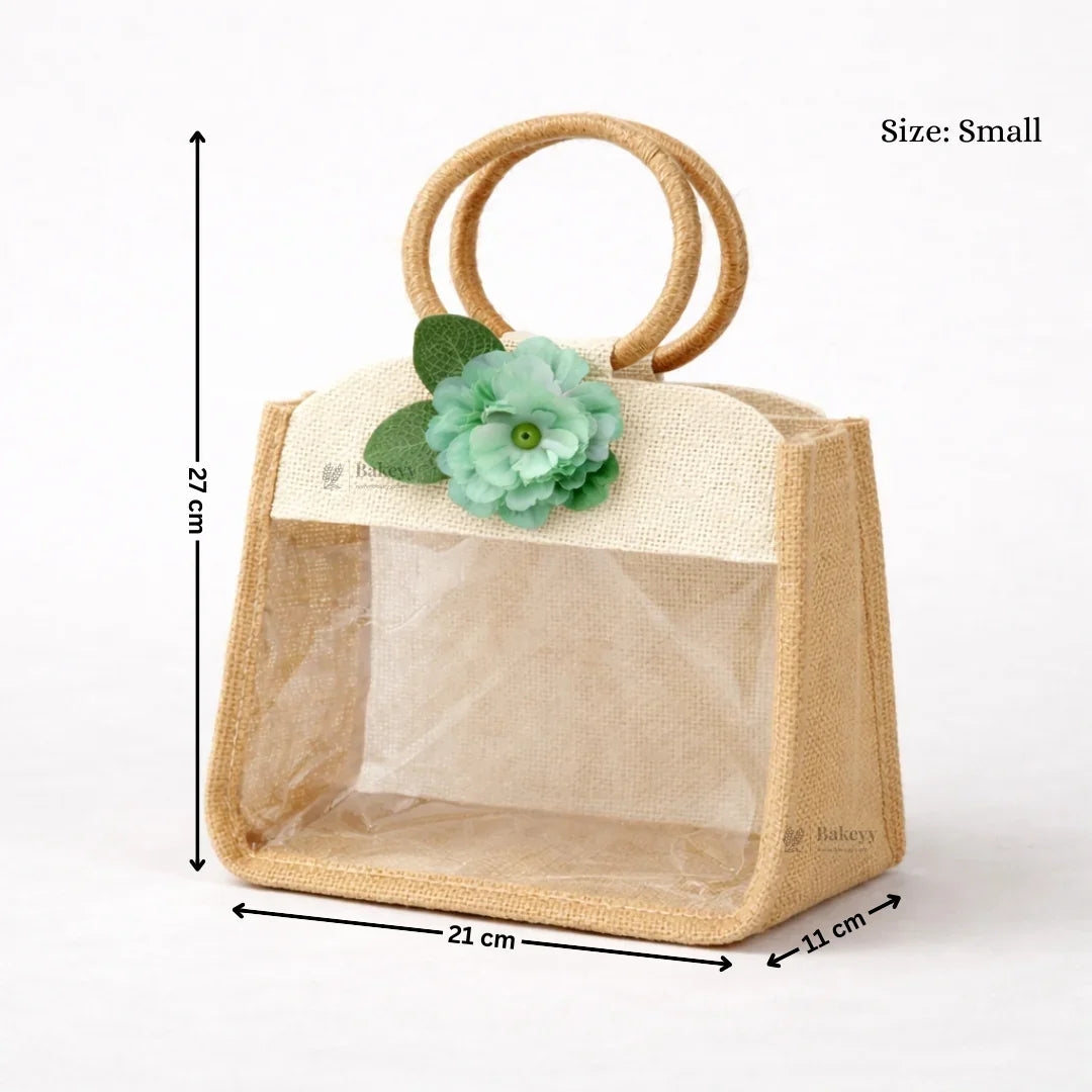 Beige_Cream_Jute_Gift_Bag_with_Floral_Accent_Transparent_Window_9 - Bakeyy.com