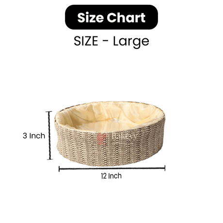 Beige Round Gift Basket | Natural Textured Hamper with Satin Lining - Bakeyy.com - India - Beige Round Gift Basket | Natural Textured Hamper with Satin Lining - Small