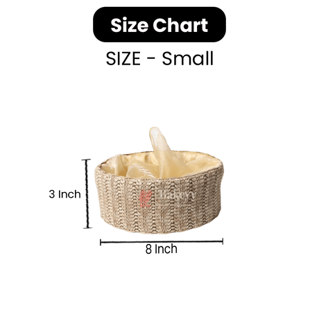 Beige Round Gift Basket | Natural Textured Hamper with Satin Lining - Bakeyy.com - India - Beige Round Gift Basket | Natural Textured Hamper with Satin Lining - Small