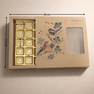 Bird Print Kraft Chocolate Box with Window | Gold Cavity Tray | Pack of 10 - Bakeyy.com - India - Bird Print Kraft Chocolate Box with Window | Gold Cavity Tray | Pack of 10 - 25 Cavity 800.00