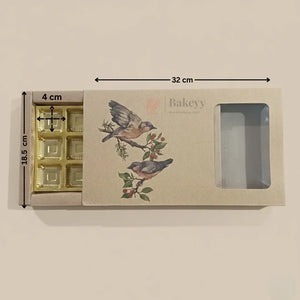 Bird Print Kraft Chocolate Box with Window | Gold Cavity Tray | Pack of 10 - Bakeyy.com - India - Bird Print Kraft Chocolate Box with Window | Gold Cavity Tray | Pack of 10 - 18 Cavity 680.00