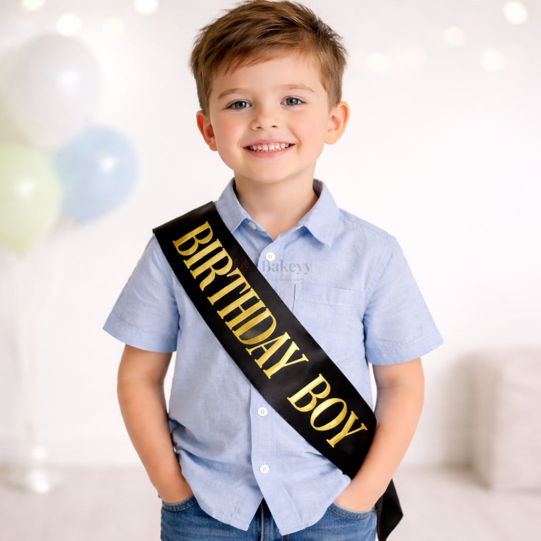 Birthday Boy Satin Party Sash – Black with Gold Lettering | Pack of 1