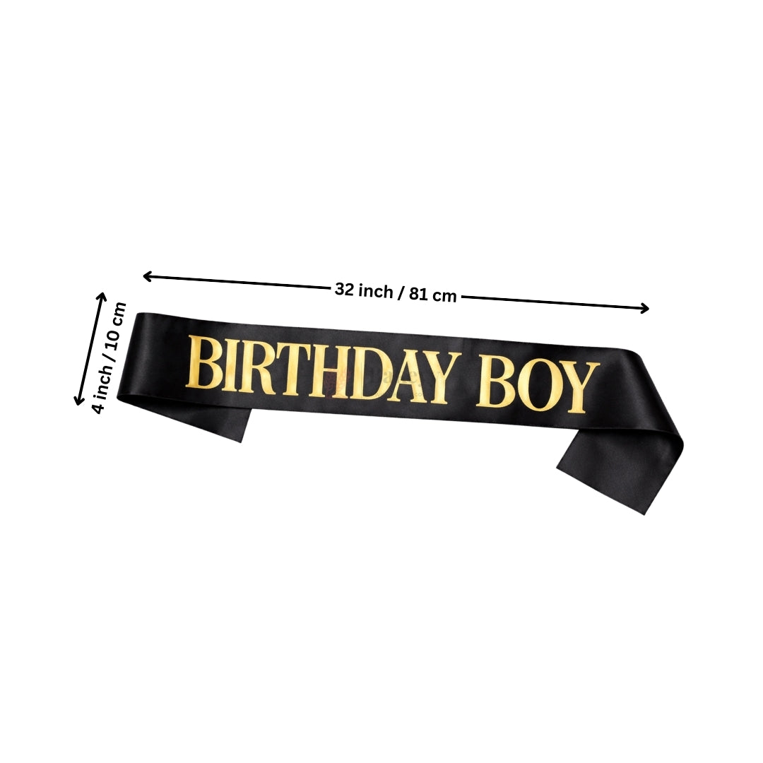 Birthday Boy Satin Party Sash – Black with Gold Lettering | Pack of 1