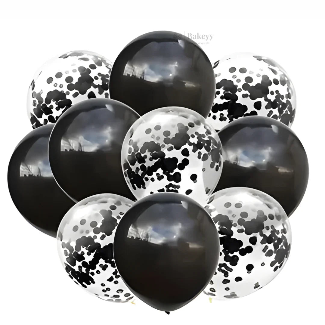 Black Balloon Set – Latex & Confetti Combo Party Decoration Combo 10 pc Set 1 Piece