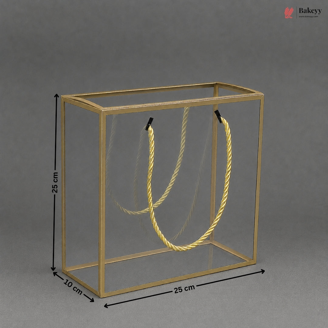 Gold PVC Transparent Gift Bag with Gold Rope Handle | Clear Premium Hamper Packaging Box | Pack of 10