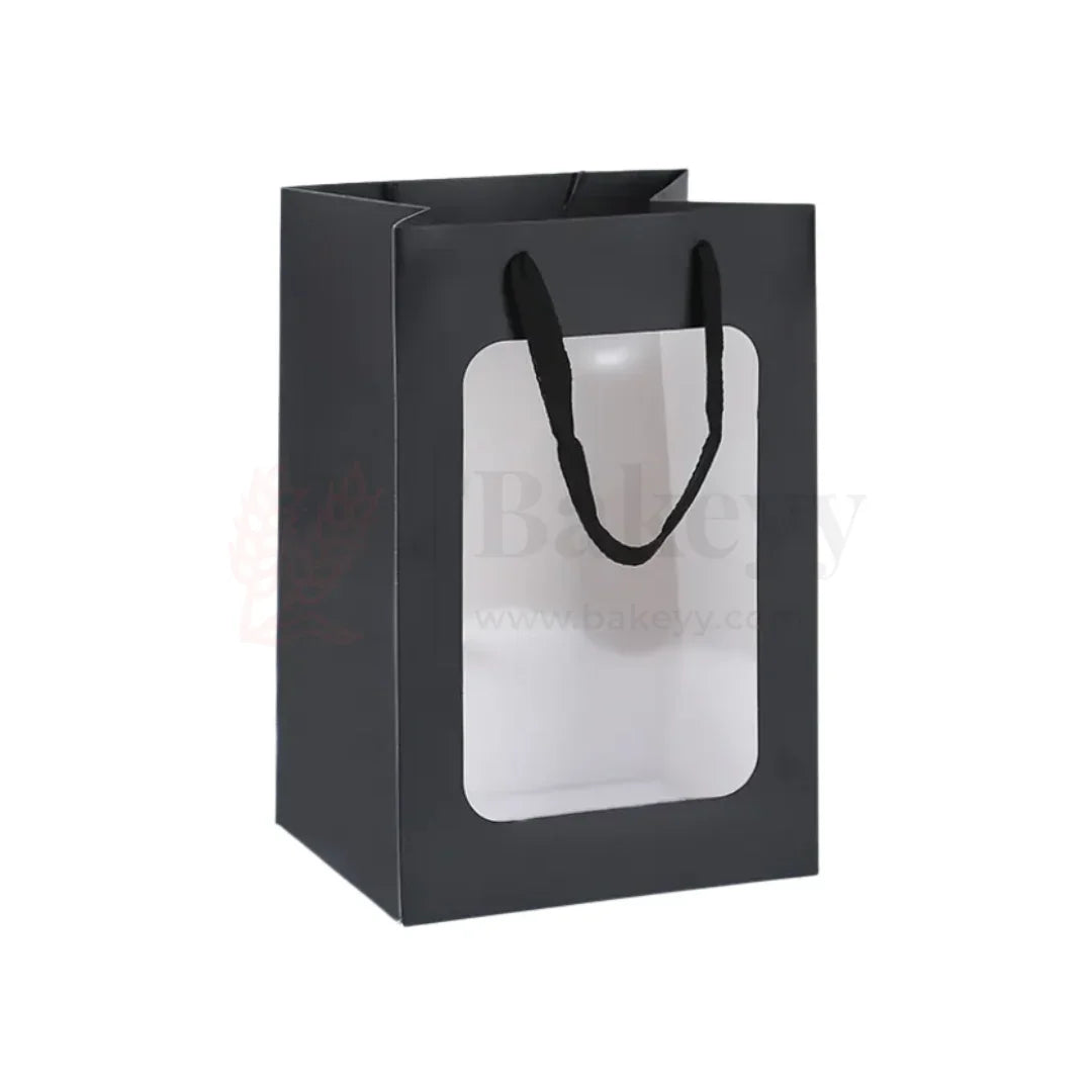 18x13x25cm | Luxury Black Paper Gift Bags with Transparent Window & Rope Handles | Pack Of 12 - Bakeyy.com - India - 18x13x25cm | Luxury Black Paper Gift Bags with Transparent Window & Rope Handles | Pack Of 12 - Default Title