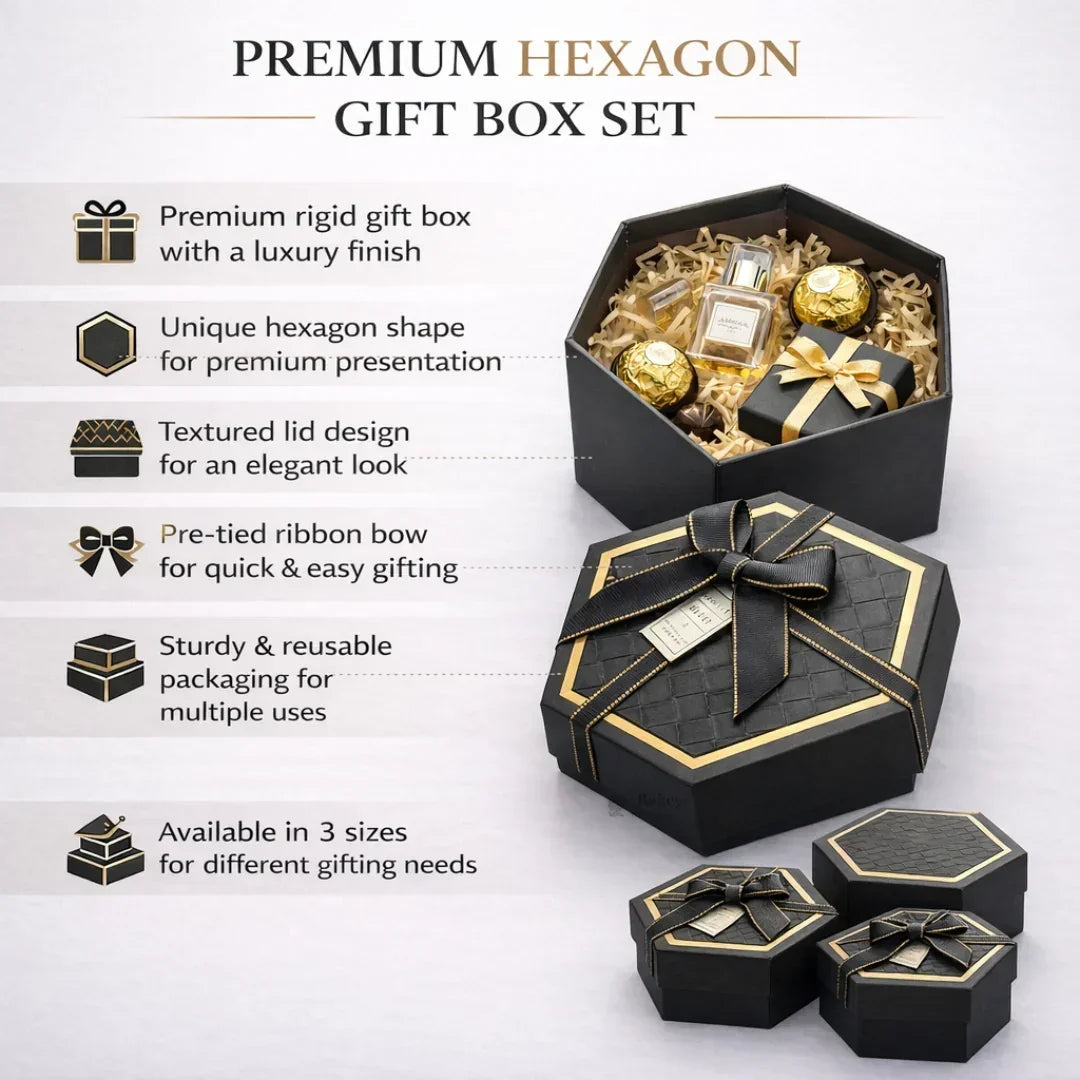 Black_Hexagon_Gift_Box_with_Ribbon_3 - Bakeyy.com