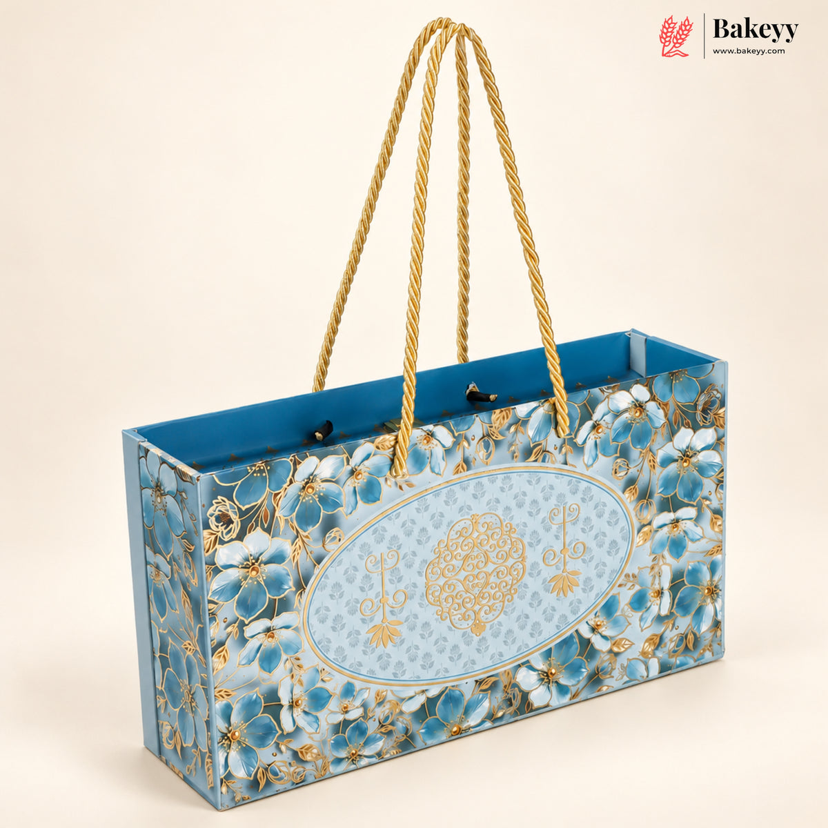 Blue Floral MDF Hamper Box with 3 Glass Jars | Pack of 1