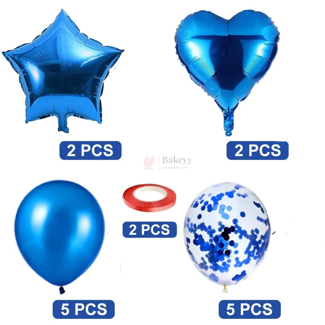 Blue Heart & Star Balloon Set | Party Decoration Combo | 14 pc Set | 1 Piece