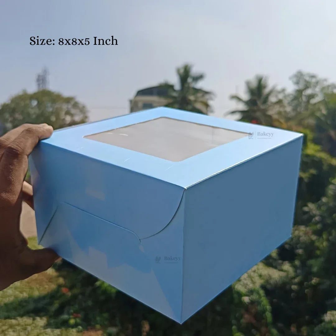 5 Inch Height | Cake Box With Square Top Window | Blue Color | ITC Back Box | 3 Sizes Available | Pack Of 25 - Bakeyy.com - India - 5 Inch Height | Cake Box With Square Top Window | Blue Color | ITC Back Box | 3 Sizes Available | Pack Of 25 - 7x7x5 Inch 650.00