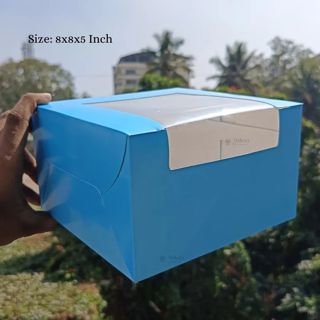 5 Inch Height | Cake Box With L-Shape Window | Blue Color | ITC Back Box | 3 Sizes Available | Pack Of 25 - Bakeyy.com - India - 5 Inch Height | Cake Box With L-Shape Window | Blue Color | ITC Back Box | 3 Sizes Available | Pack Of 25 - 7x7x5 Inch 575.00