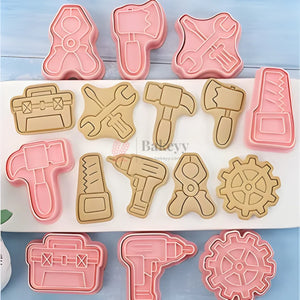 Bringafunconstruction_toolsthemetoyourbakingwiththiscreativecookiecutterandembosserset.Designedwithdetailedshapeslikedrill_toolbox_hammer_wrench_gear_saw_plier_andax_3 - Bakeyy.com