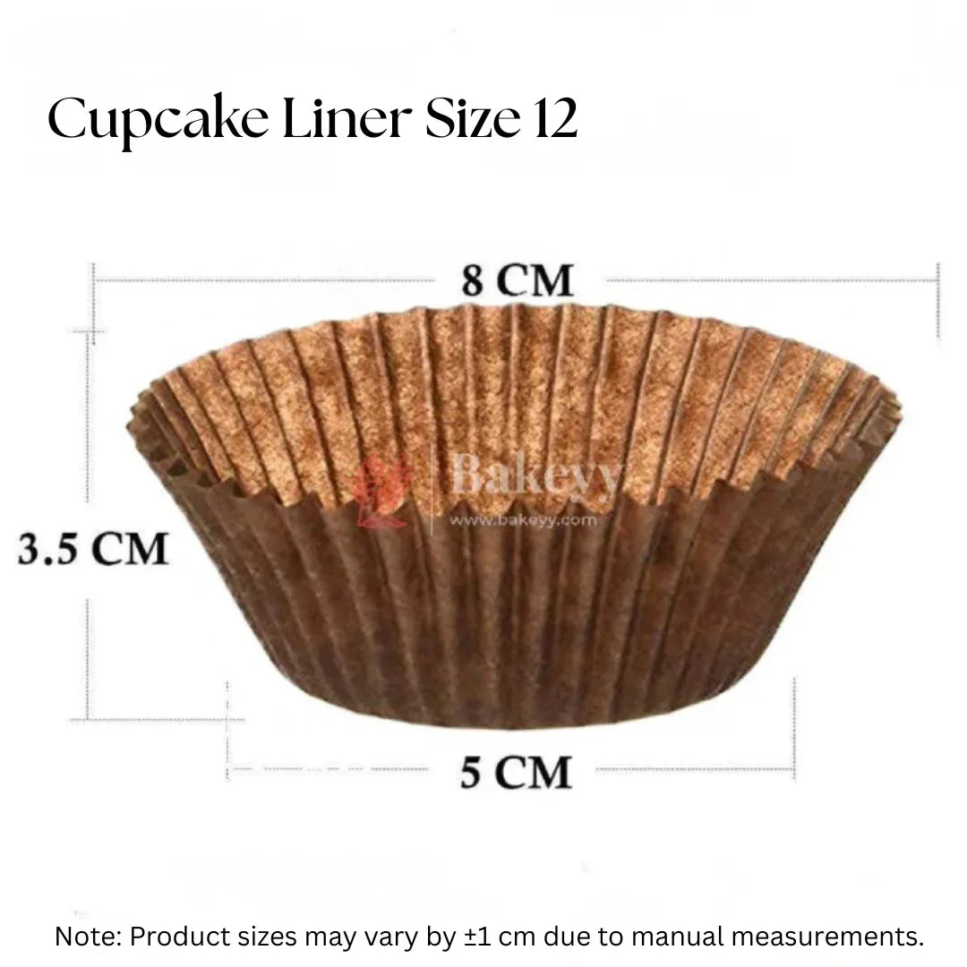 Brown cupcake liner size 12, 8 cm diameter, from Bakeyy baking supplies India.
